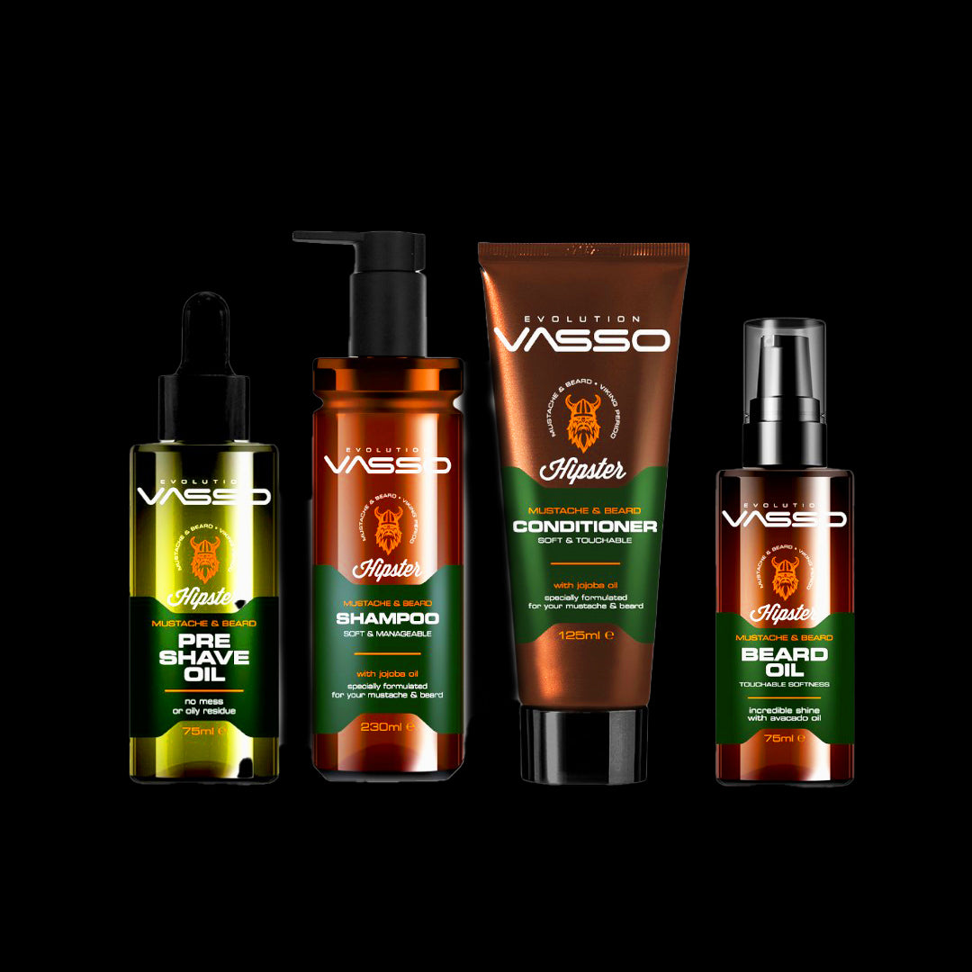 Hipster Collection Gift Set - Mustache & Beard Care shampoo, conditioner, beard oil and pre shave oil