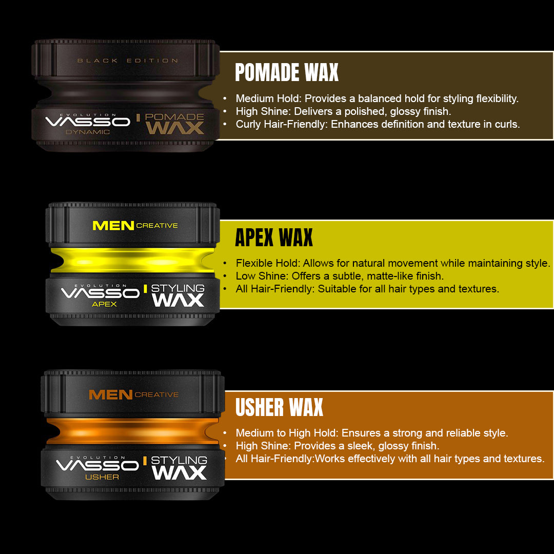 Wax Trio - Apex, Usher, Dynamic Pomade Styling Wax - best hair styling wax for men