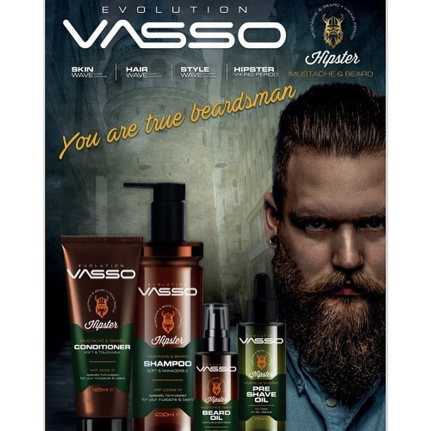VASSO Mustache & Beard Hipster Collection with shampoo, conditioner, beard oil and pre shave oil